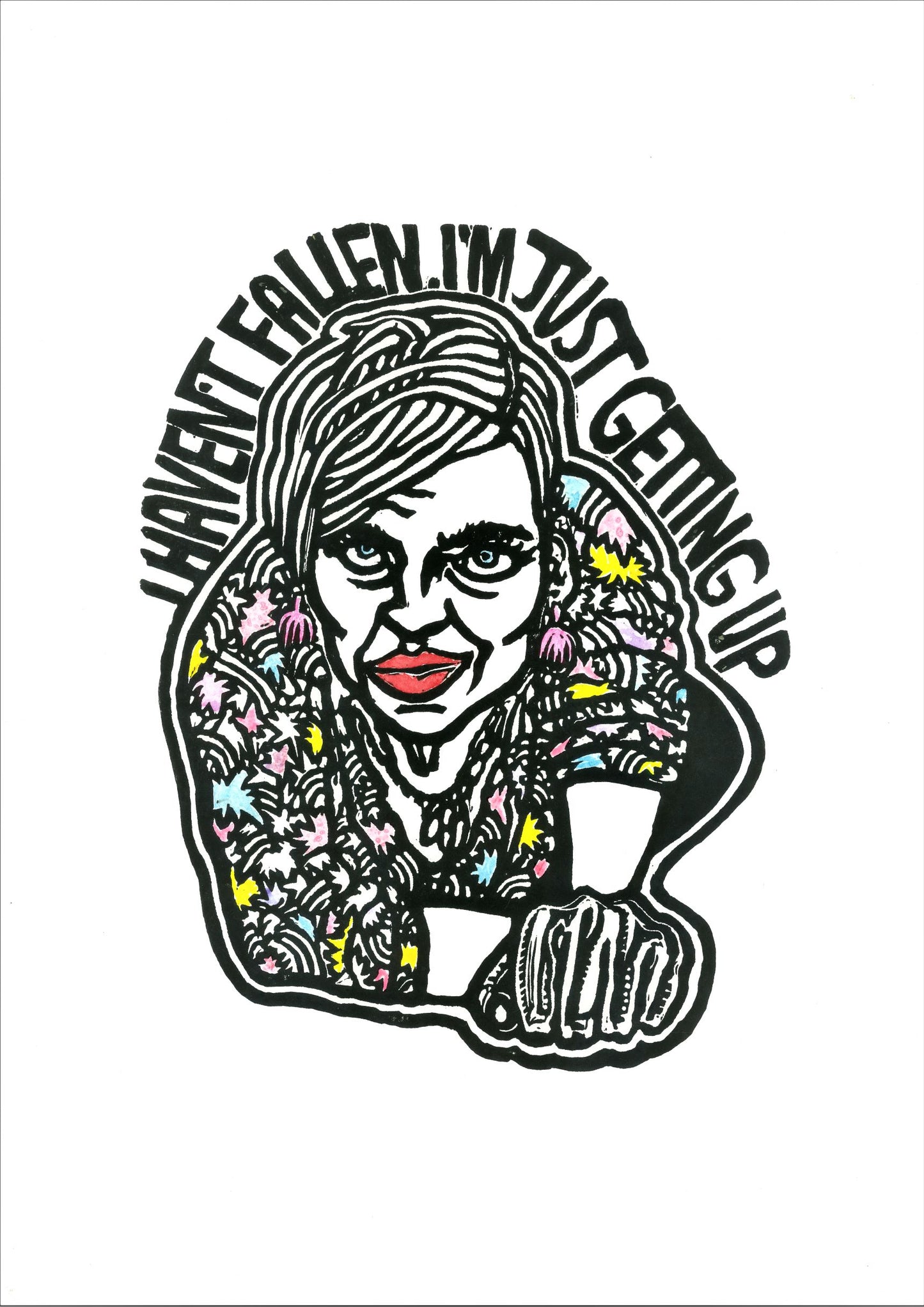 I Haven't Fallen. I'm Just Getting Up Linoprint
